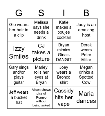 Clausing Family Bingo Card