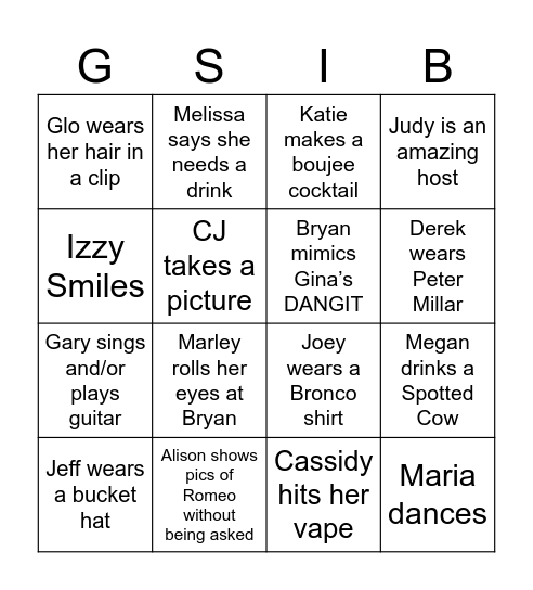 Clausing Family Bingo Card