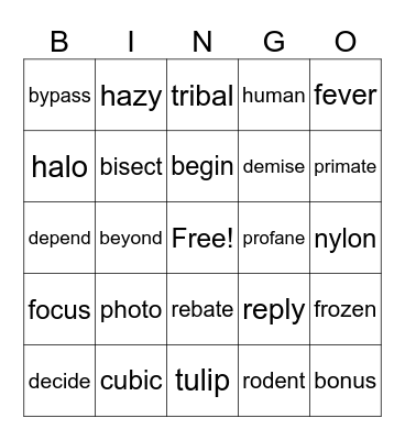 Phonics Bingo, Open Syllables Bingo Card