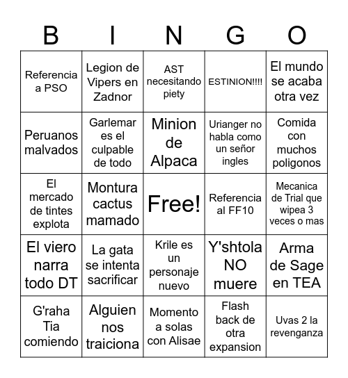 FFXIV BINGO Card