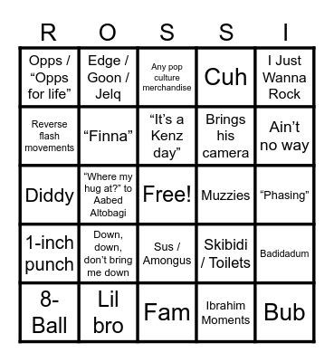 Rossi Bingo Card