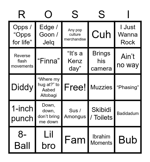 Rossi Bingo Card