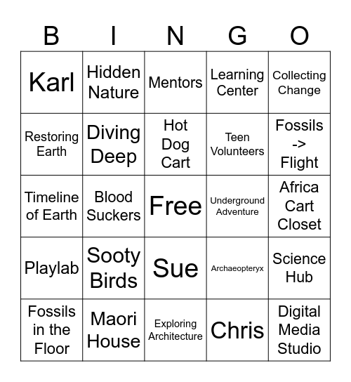 Field Museum Teen Volunteers Bingo Card