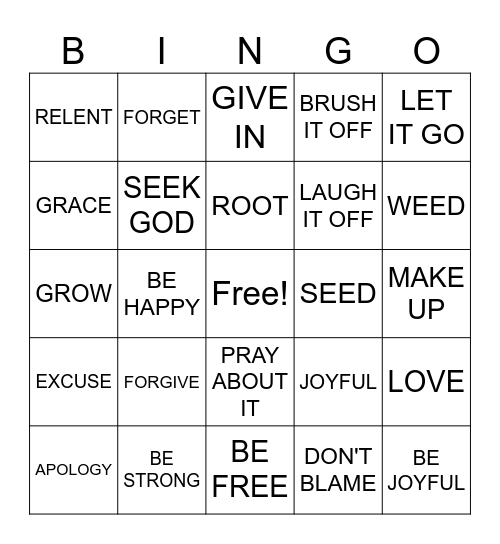 FORGIVENESS Bingo Card