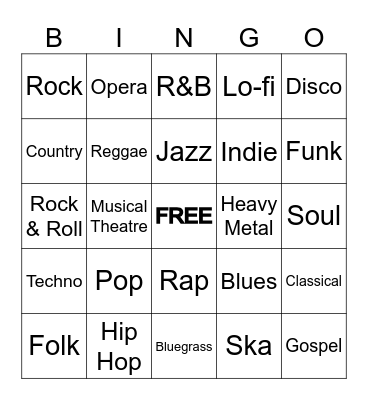 MUSIC GENRES Bingo Card