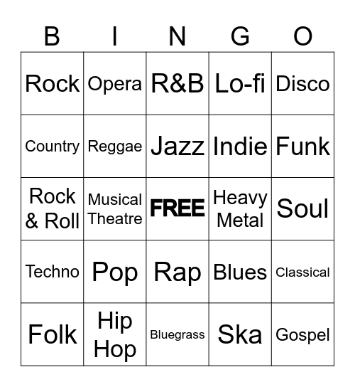 MUSIC GENRES Bingo Card