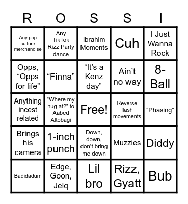 Rossi Bingo Card