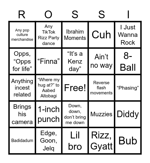 Rossi Bingo Card