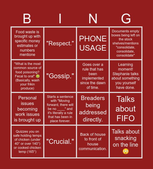 Stephanie Cross BINGO Card