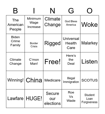 2024 Presidential Debate Bingo Card