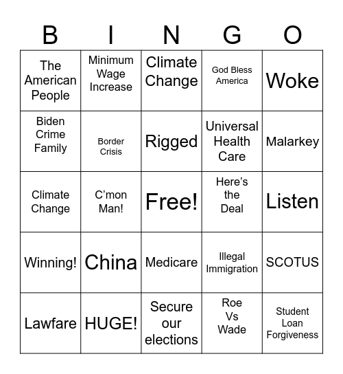 2024 Presidential Debate Bingo Card