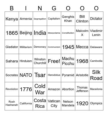 Social Studies Bingo Card