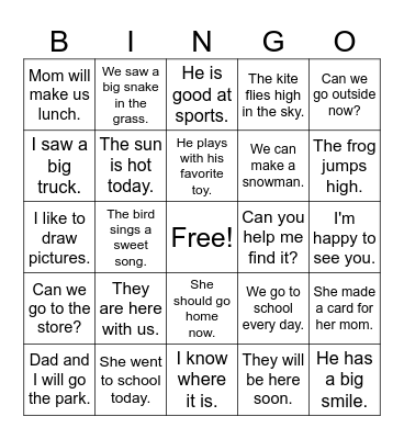 Fluency Phrase Bingo - 1st Grade Bingo Card