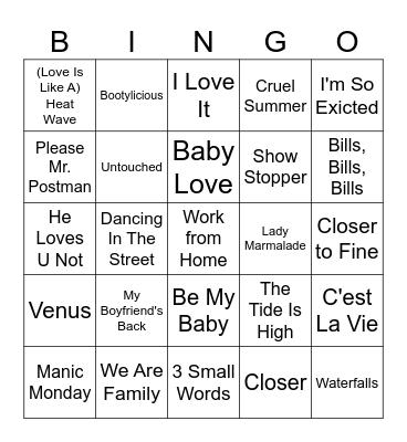 Girl Groups Bingo Card
