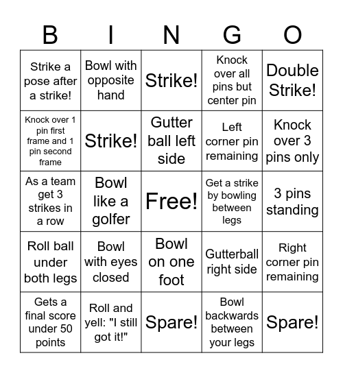 Bowling Bingo! Bingo Card