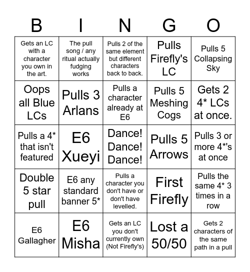 Brian's Firefly Pull Party Bingo Card
