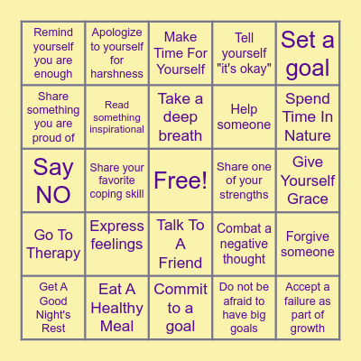 Self-Compassion Bingo Card