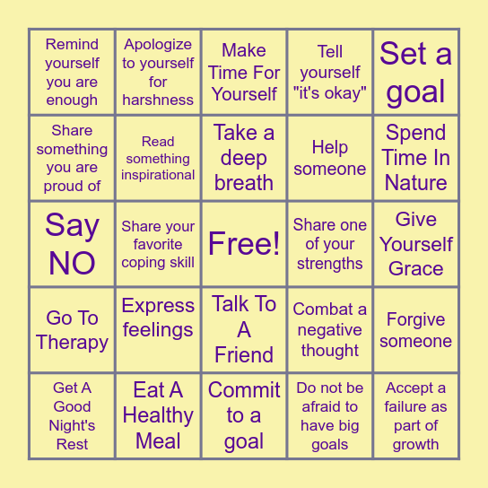 Self-Compassion Bingo Card