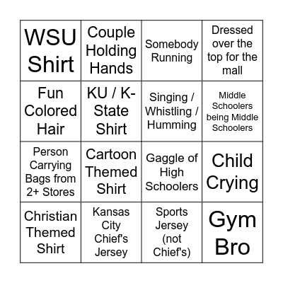 Shopping Mall Bingo Card