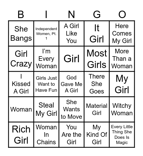 It's a Female Thing Bingo Card