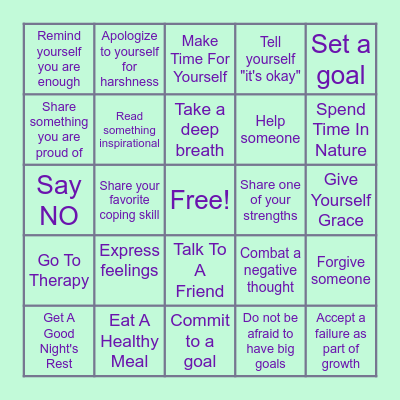 Self-Compassion Bingo Card
