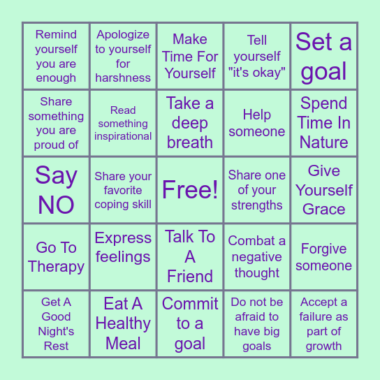 Self-Compassion Bingo Card