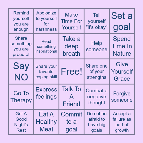 Self-Compassion Bingo Card
