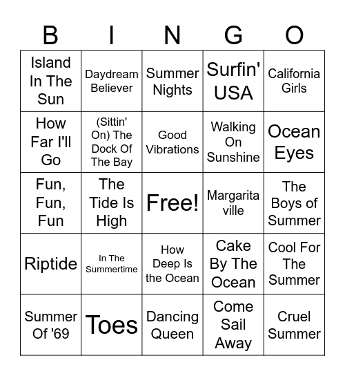 Beach Bingo Card