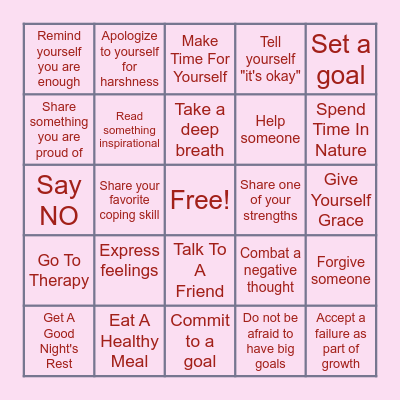 Self-Compassion Bingo Card