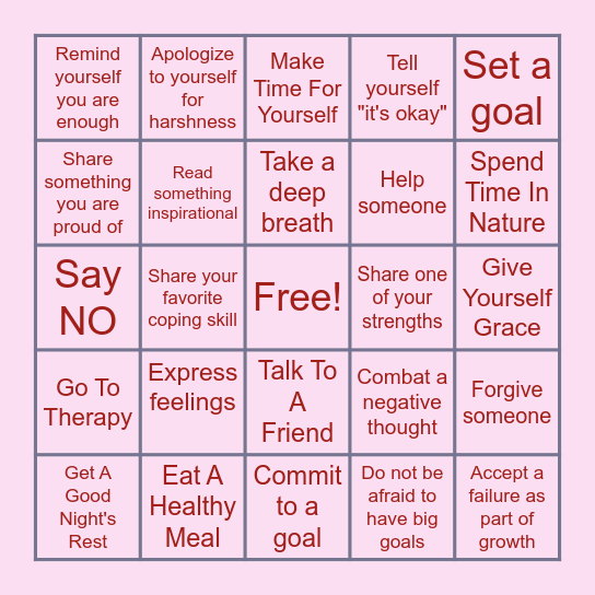 Self-Compassion Bingo Card