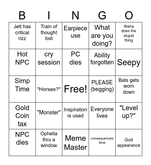 Session 12: Water Temple Bingo Card