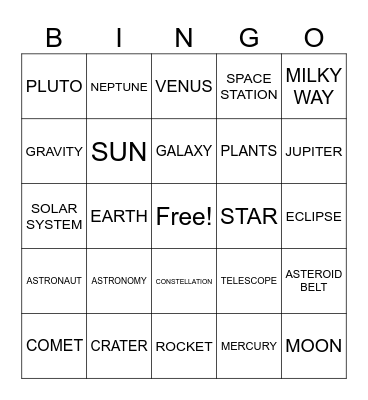 SPACE Bingo Card