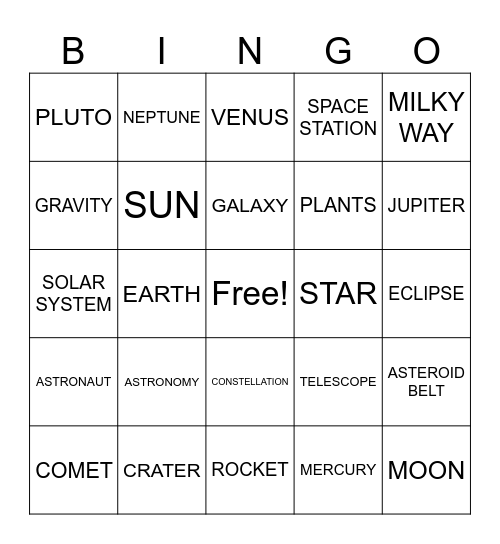 SPACE Bingo Card