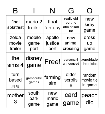 nintendo direct june 24 Bingo Card