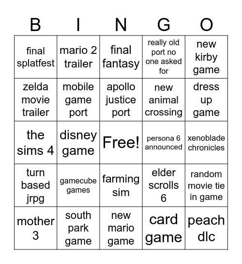 nintendo direct june 24 Bingo Card