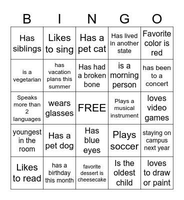 The Getting To Know You Scavenger Hunt Bingo Card