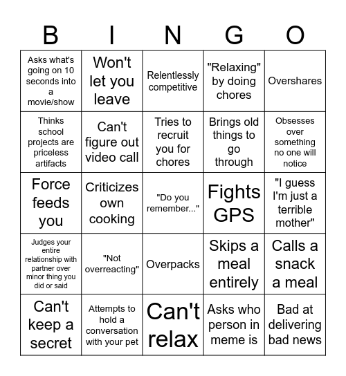 Boomer Mom Bingo Card