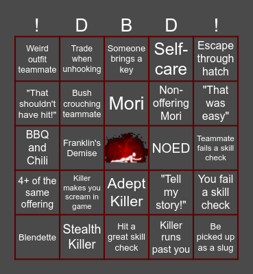 Dead by Daylight Survivor Bingo Card
