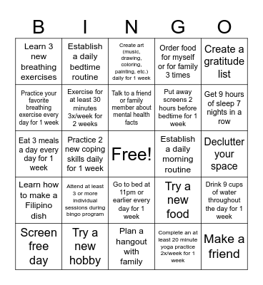 Summer Bucket List Bingo Card