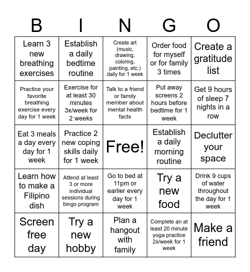 Summer Bucket List Bingo Card