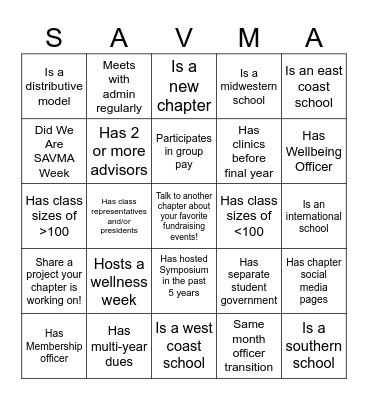 Chapter Bingo Card