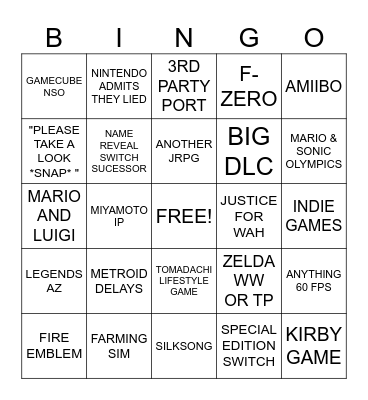 NINTENDO DIRECT JUNE 2024 Bingo Card