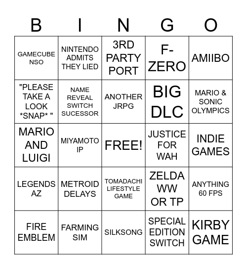 NINTENDO DIRECT JUNE 2024 Bingo Card