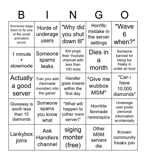 Official MSM server Bingo Card