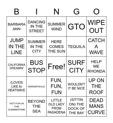 MUSIC BINGO 4 (SUMMER Bingo Card