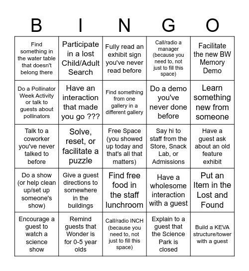 Floor Bingo Card