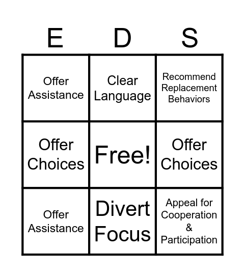 Example, Definition, Situation Bingo Card