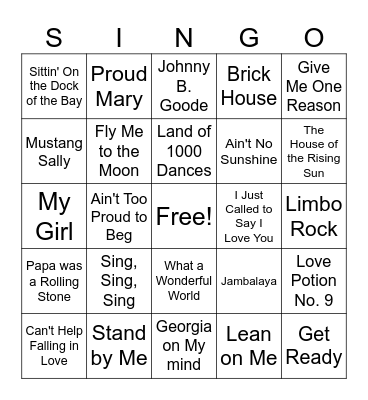 SINGO Classics Bingo Card
