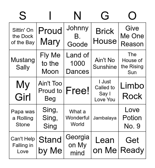 SINGO Bingo Card