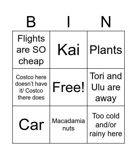 Untitled Bingo Card